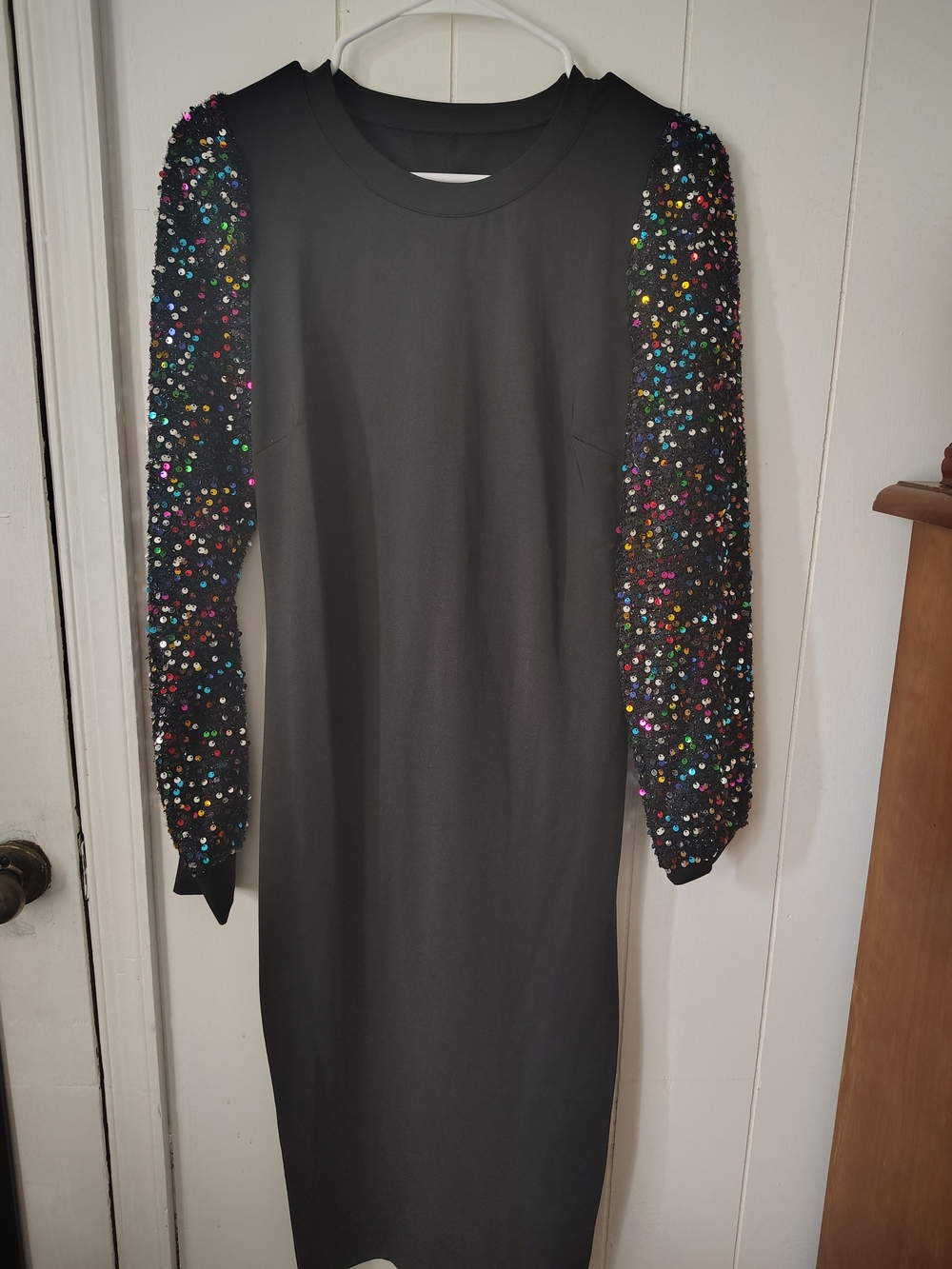 Black Dress with Multicolor Sequin Sleeves
